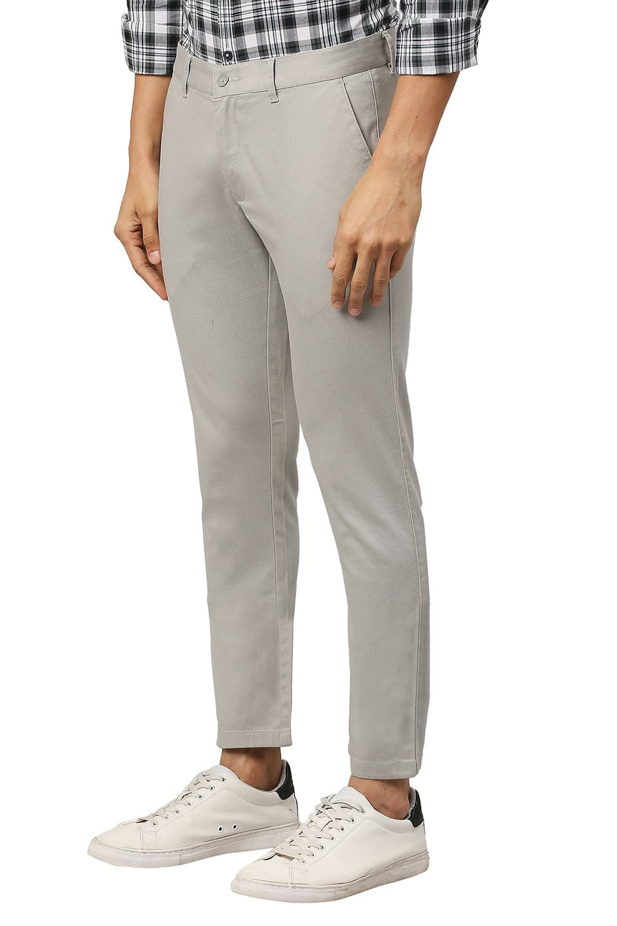 BASICS TAPERED FIT AGATE STONE COTTON STRETCH DOBBY TROUSERS