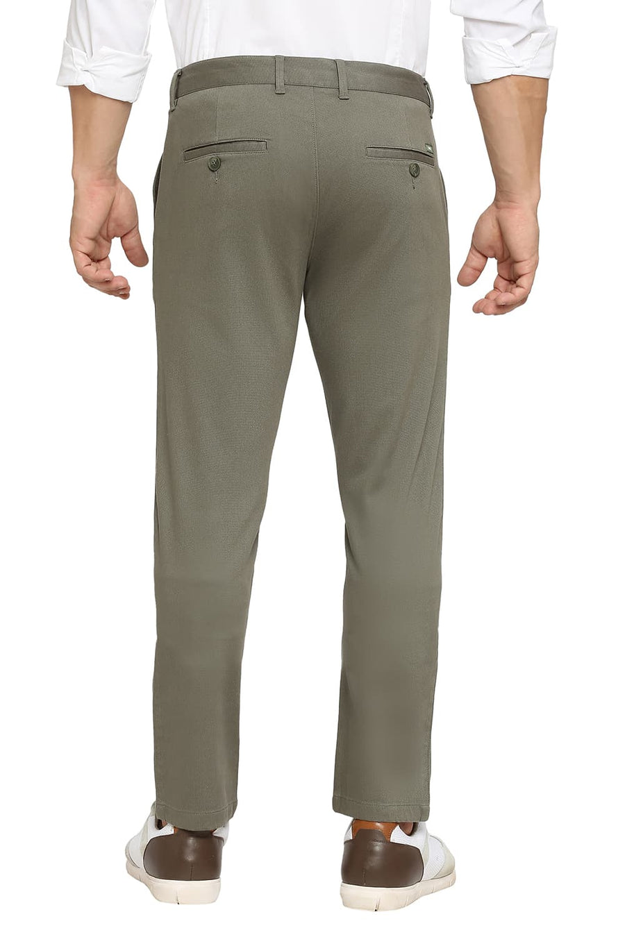 BASICS TAPERED FIT BEETLE GREEN COTTON STRETCH DOBBY TROUSERS