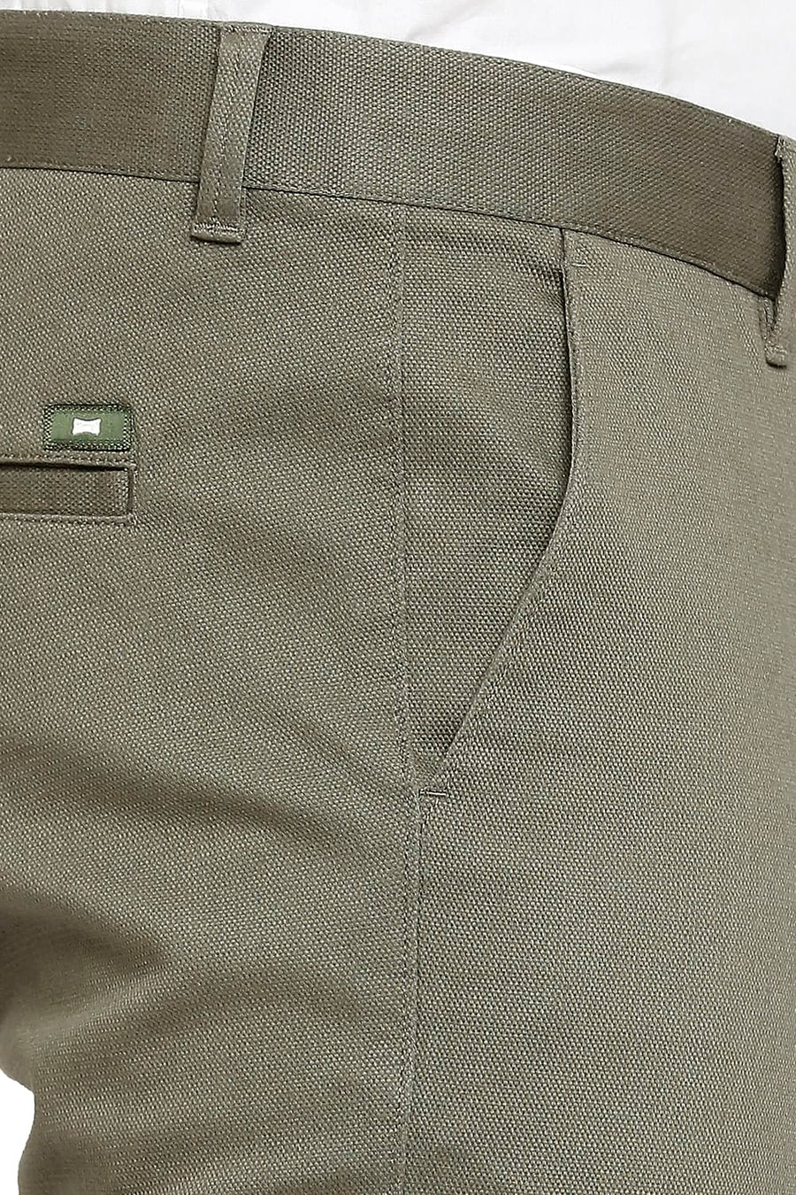 BASICS TAPERED FIT BEETLE GREEN COTTON STRETCH DOBBY TROUSERS