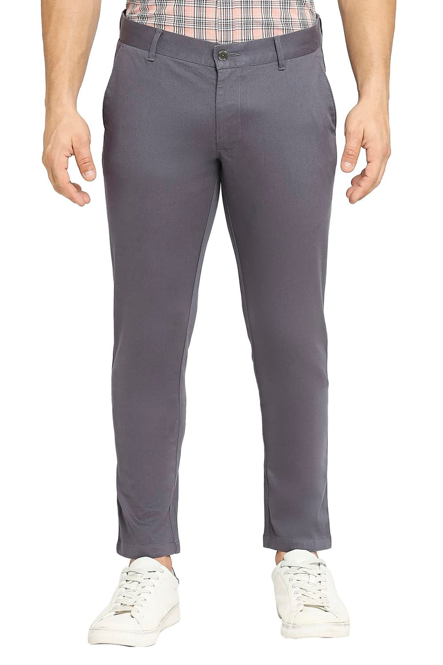 BASICS TAPERED FIT OMBRE GREY COTTON STRETCH DOBBY TROUSERS