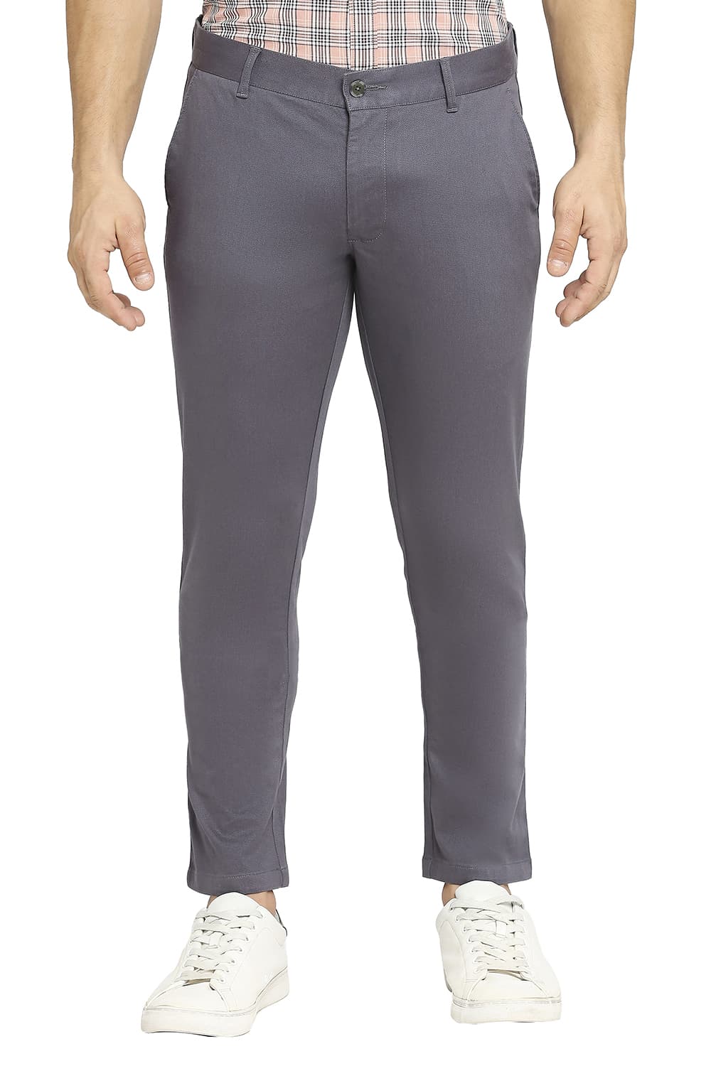 BASICS TAPERED FIT COTTON STRETCH DOBBY TROUSERS