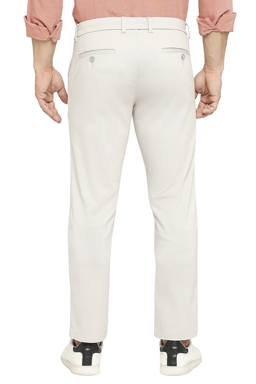 BASICS TAPERED FIT COTTON STRETCH DOBBY TROUSERS