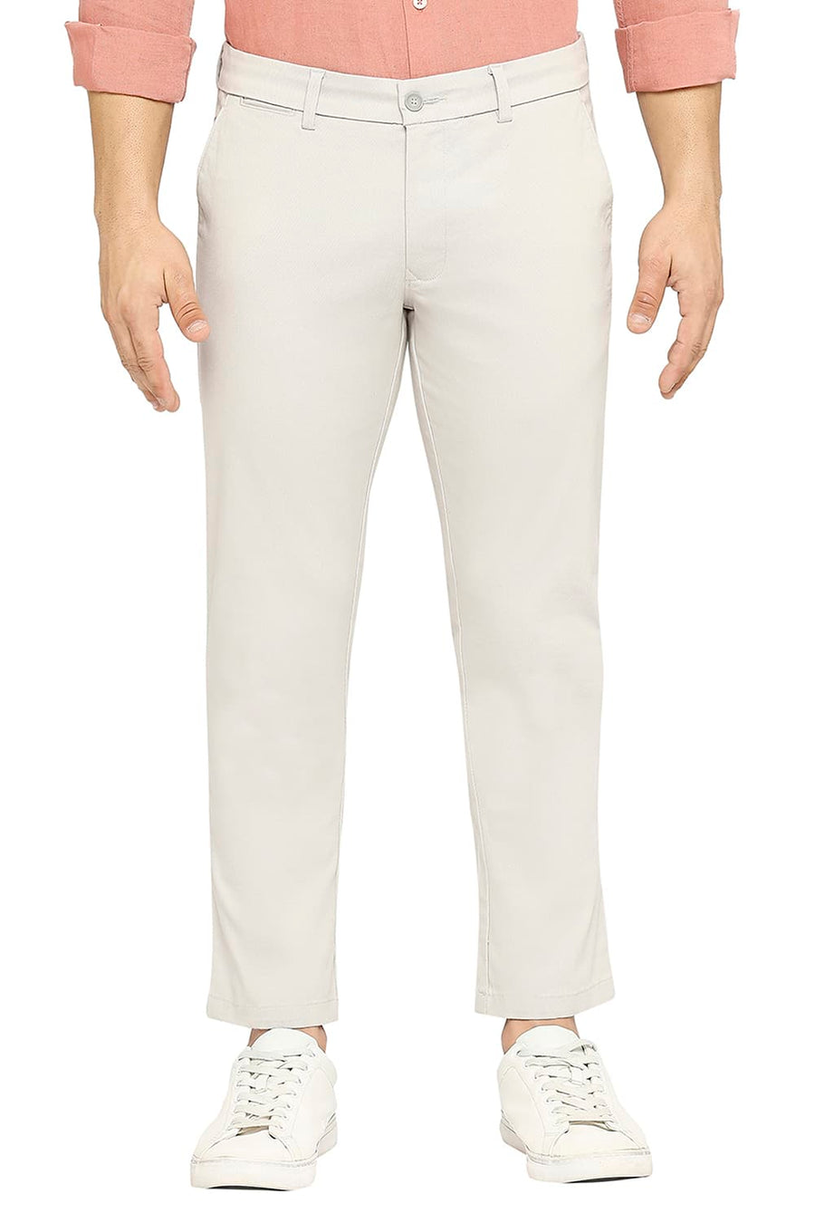 BASICS TAPERED FIT MOONSTRUCK STONE COTTON STRETCH DOBBY TROUSERS