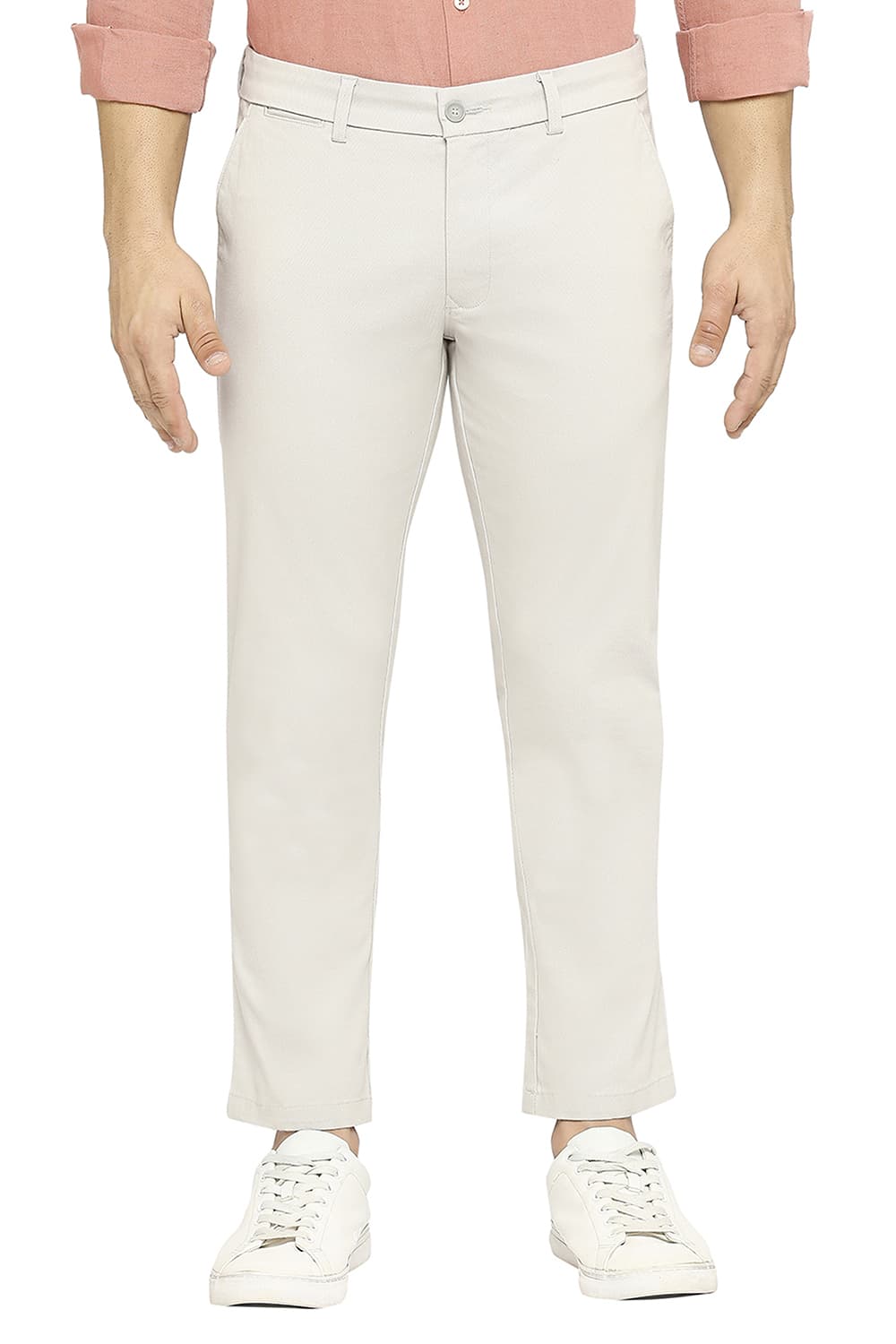 BASICS TAPERED FIT COTTON STRETCH DOBBY TROUSERS