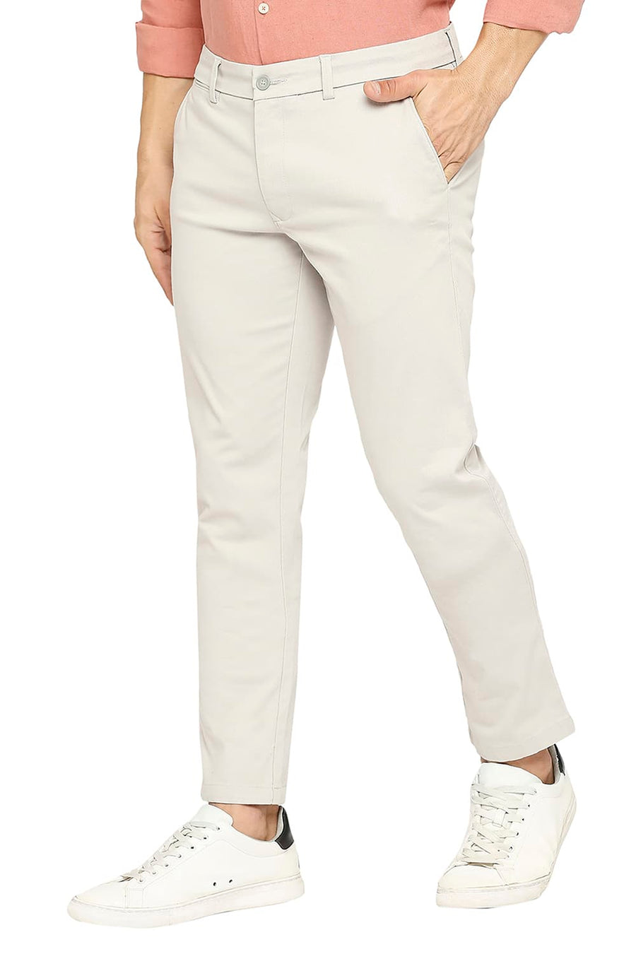 BASICS TAPERED FIT MOONSTRUCK STONE COTTON STRETCH DOBBY TROUSERS