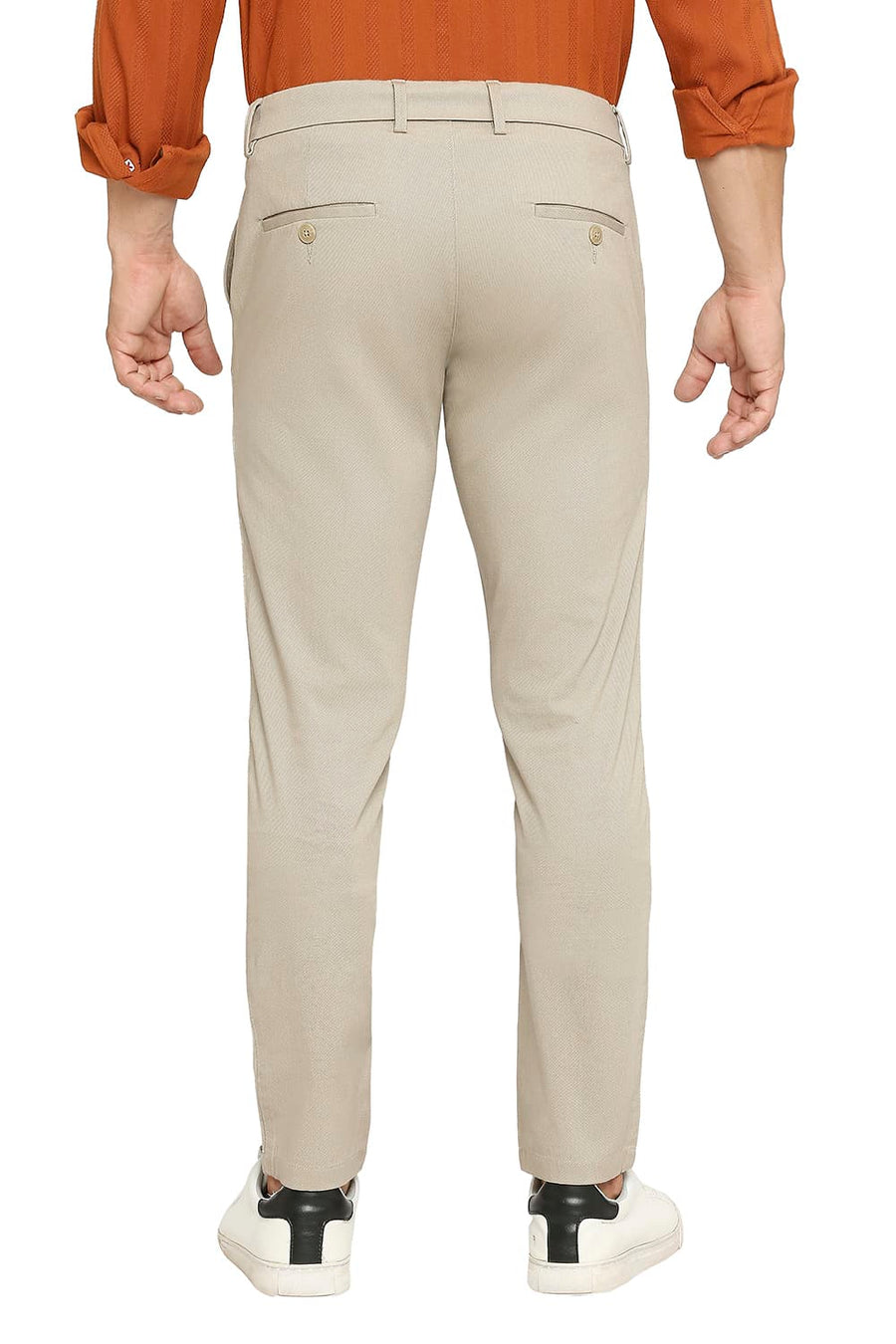 BASICS TAPERED FIT OXFORD KHAKI COTTON STRETCH DOBBY TROUSERS