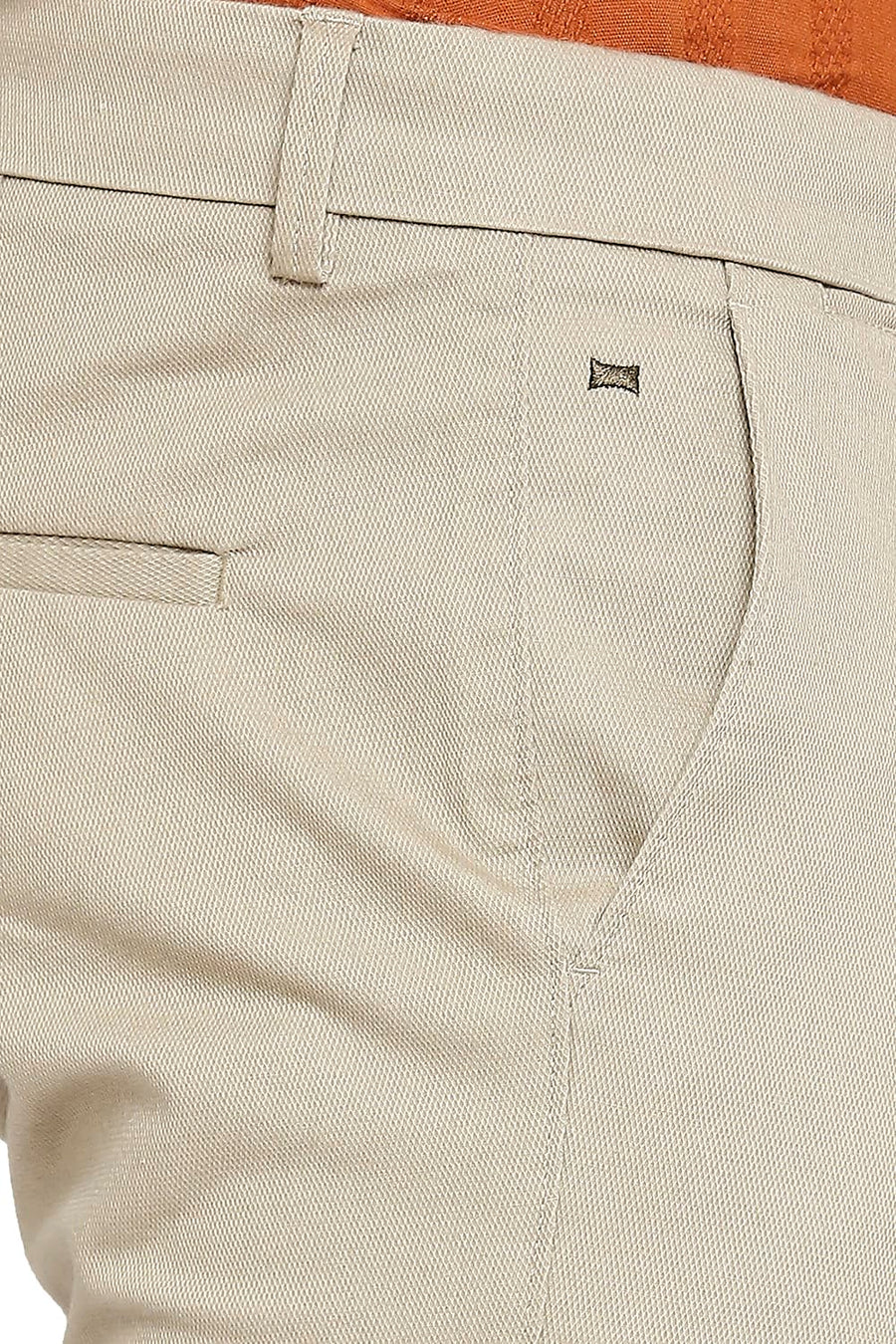BASICS TAPERED FIT OXFORD KHAKI COTTON STRETCH DOBBY TROUSERS