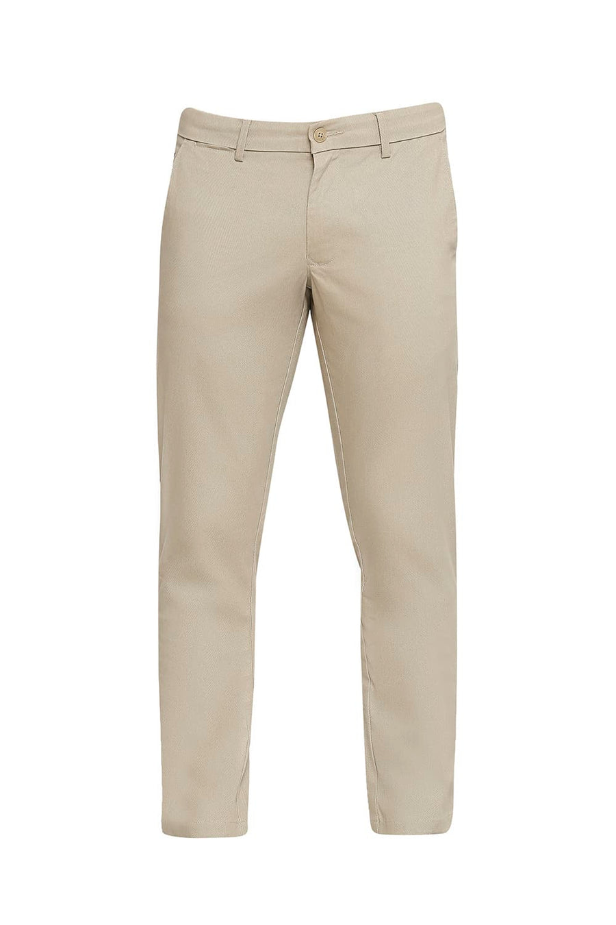 BASICS TAPERED FIT OXFORD KHAKI COTTON STRETCH DOBBY TROUSERS