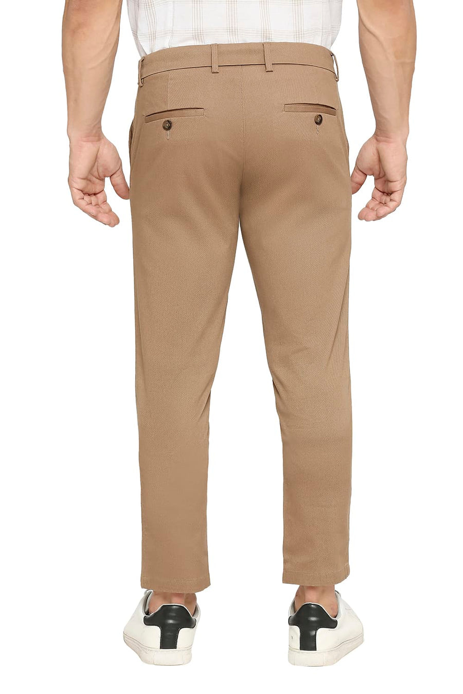 BASICS TAPERED FIT CARIBON BROWN COTTON STRETCH DOBBY TROUSERS