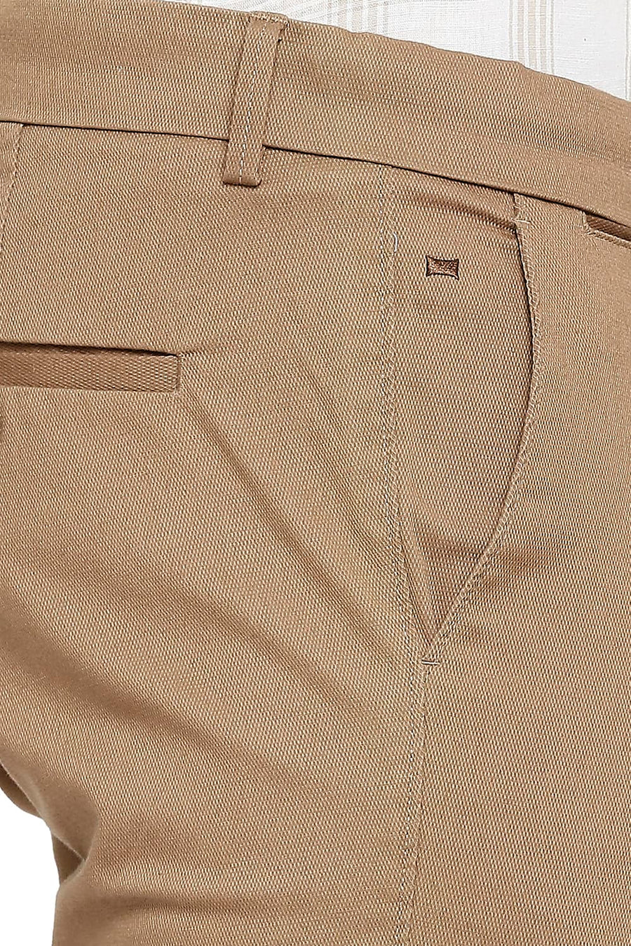 BASICS TAPERED FIT CARIBON BROWN COTTON STRETCH DOBBY TROUSERS