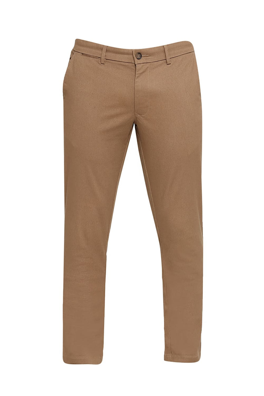 BASICS TAPERED FIT CARIBON BROWN COTTON STRETCH DOBBY TROUSERS