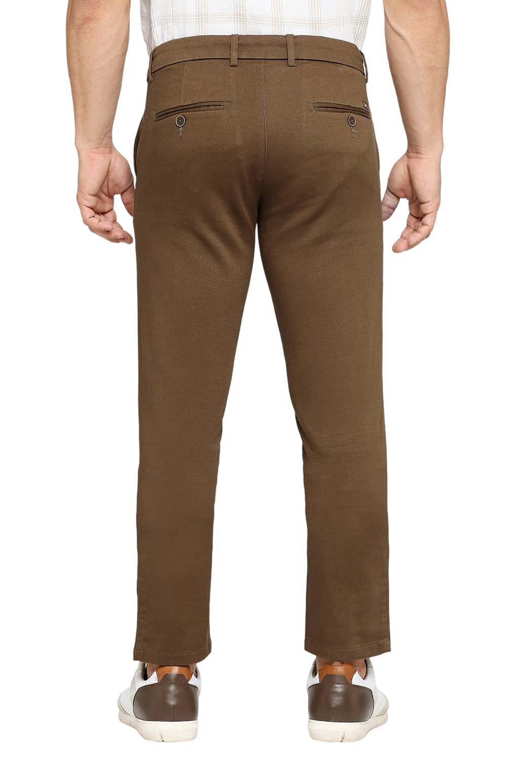 BASICS TAPERED FIT COTTON STRETCH DOBBY TROUSERS