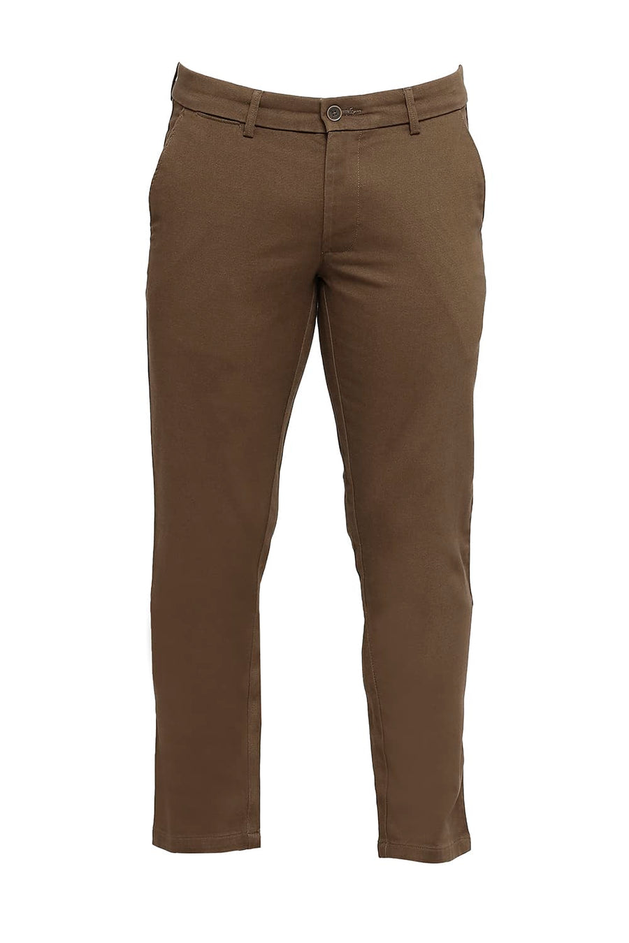 BASICS TAPERED FIT DESERT TAN COTTON STRETCH DOBBY TROUSERS