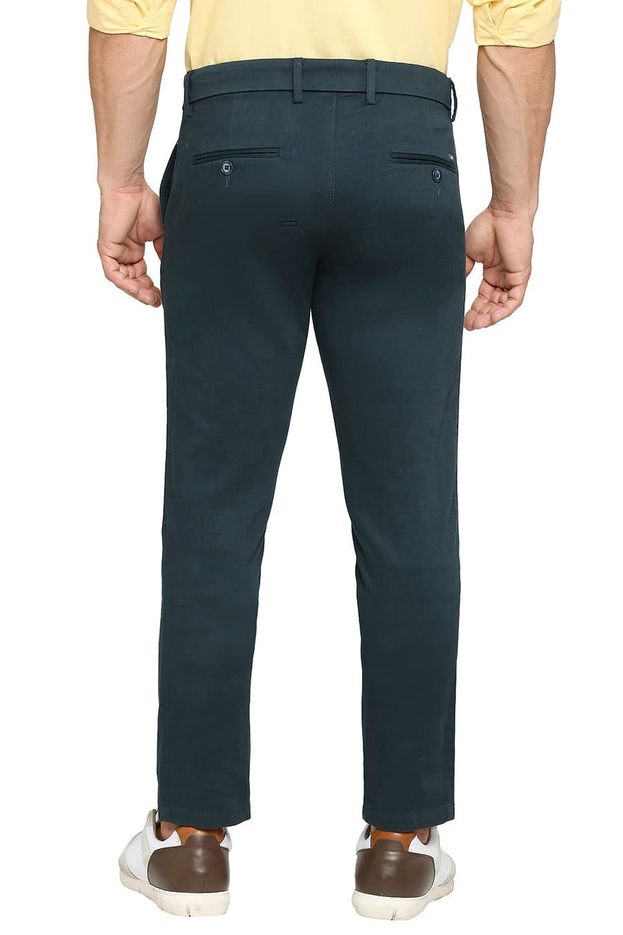BASICS TAPERED FIT ATLANTIC TEAL COTTON STRETCH DOBBY TROUSERS