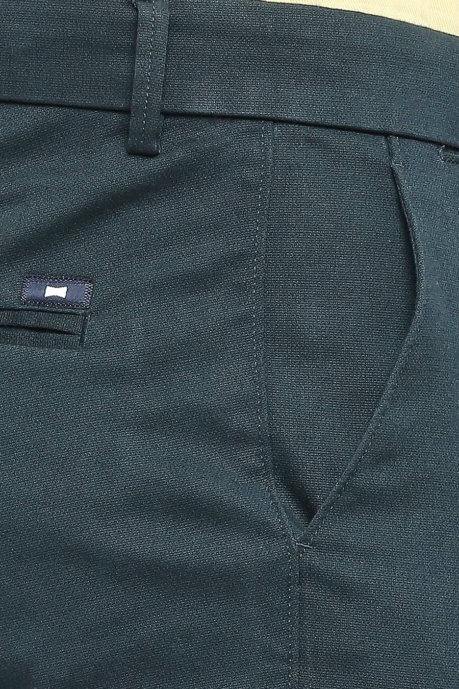 BASICS TAPERED FIT ATLANTIC TEAL COTTON STRETCH DOBBY TROUSERS