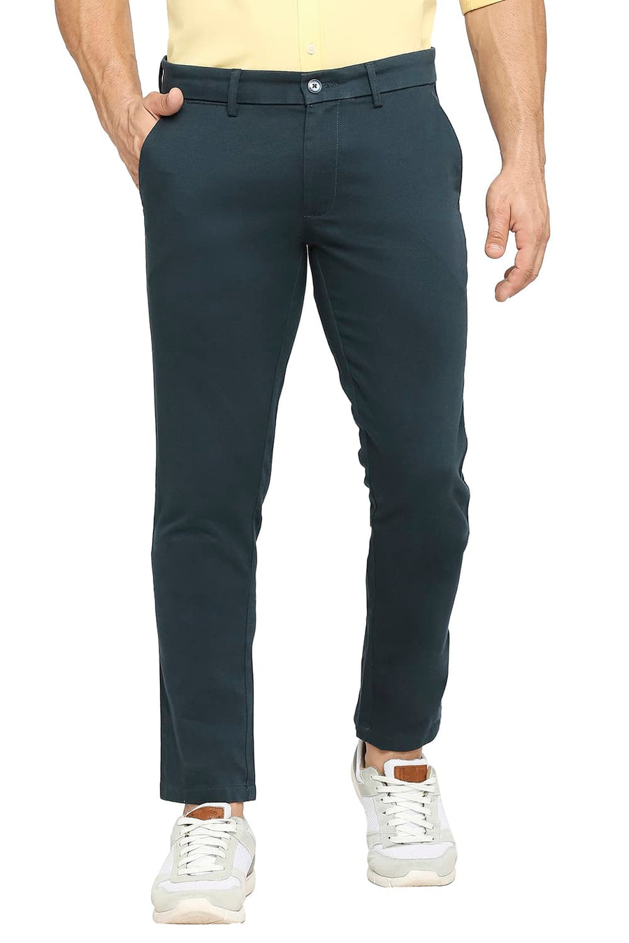 BASICS TAPERED FIT ATLANTIC TEAL COTTON STRETCH DOBBY TROUSERS