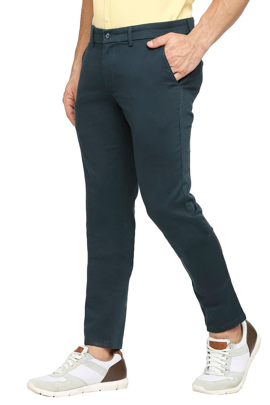 BASICS TAPERED FIT ATLANTIC TEAL COTTON STRETCH DOBBY TROUSERS