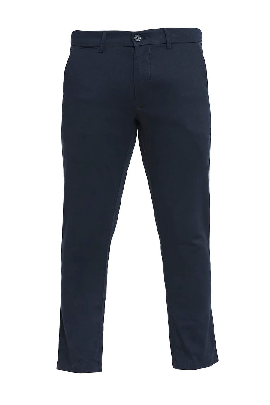 BASICS TAPERED FIT DARK SAPPHIRE NAVY COTTON STRETCH DOBBY TROUSERS