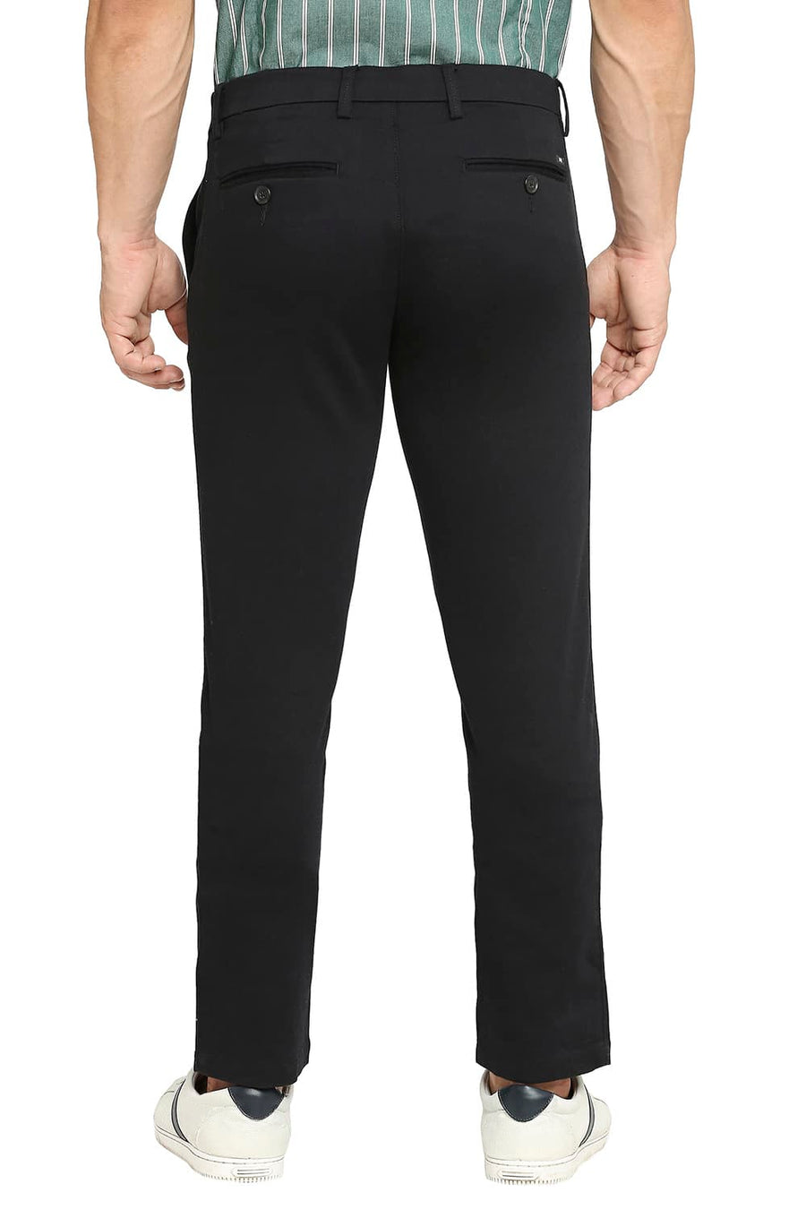BASICS TAPERED FIT ANTHRACITE BLACK COTTON STRETCH DOBBY TROUSERS