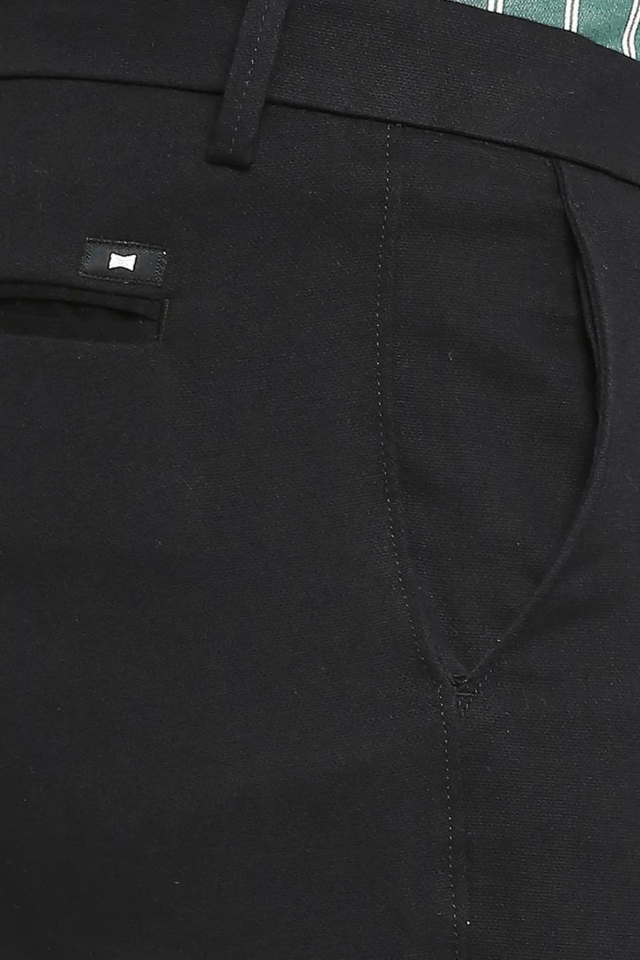 BASICS TAPERED FIT ANTHRACITE BLACK COTTON STRETCH DOBBY TROUSERS