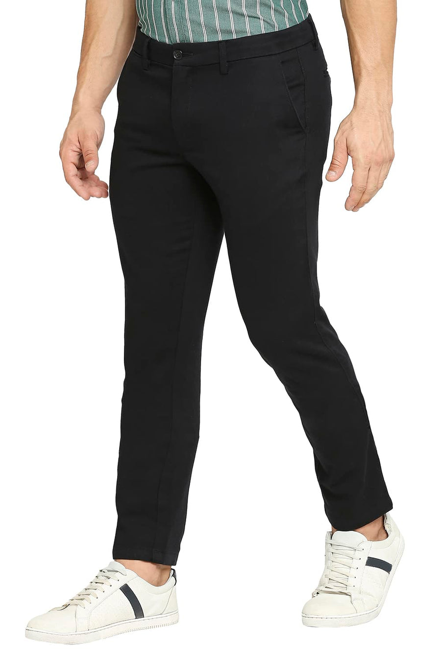 BASICS TAPERED FIT ANTHRACITE BLACK COTTON STRETCH DOBBY TROUSERS