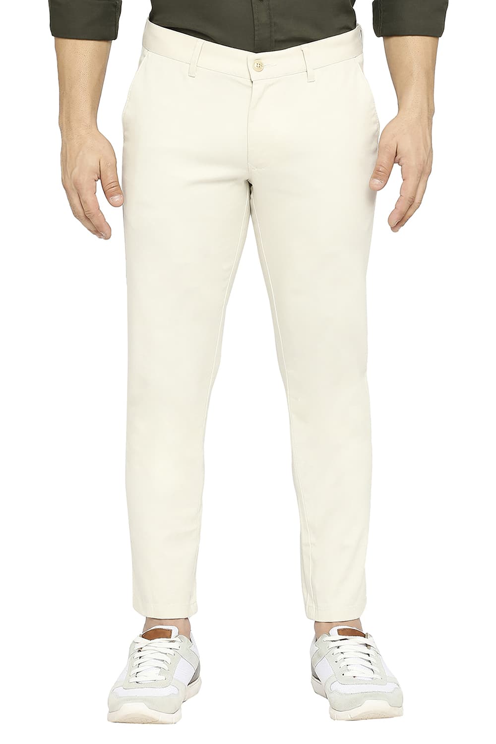 BASICS TAPERED FIT COTTON STRETCH DOBBY TROUSERS