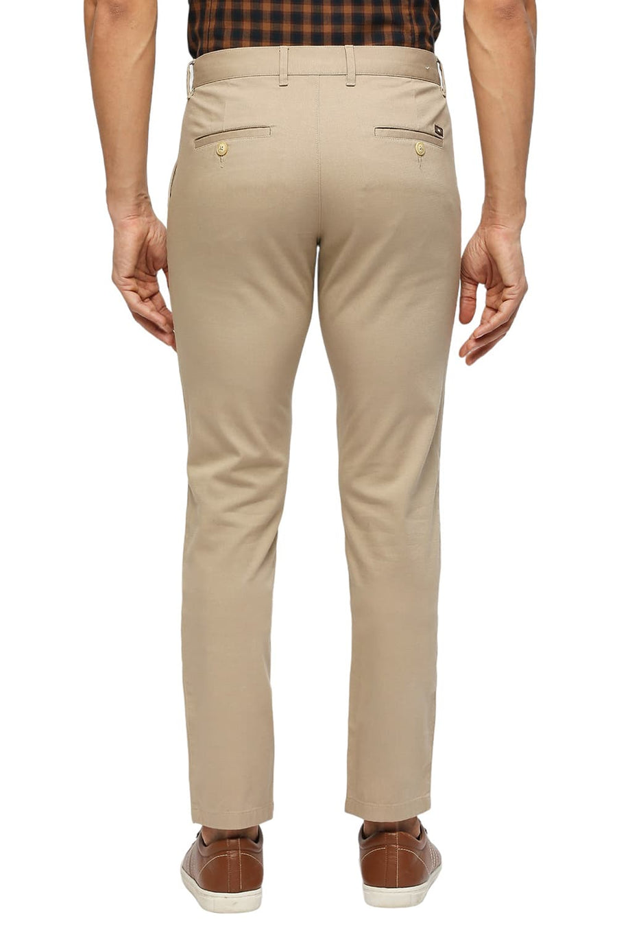 BASICS TAPERED FIT INCENSE KHAKI COTTON STRETCH DOBBY TROUSERS
