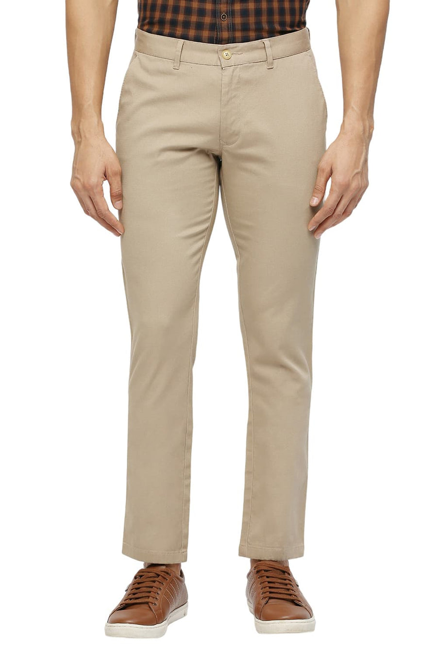 BASICS TAPERED FIT INCENSE KHAKI COTTON STRETCH DOBBY TROUSERS