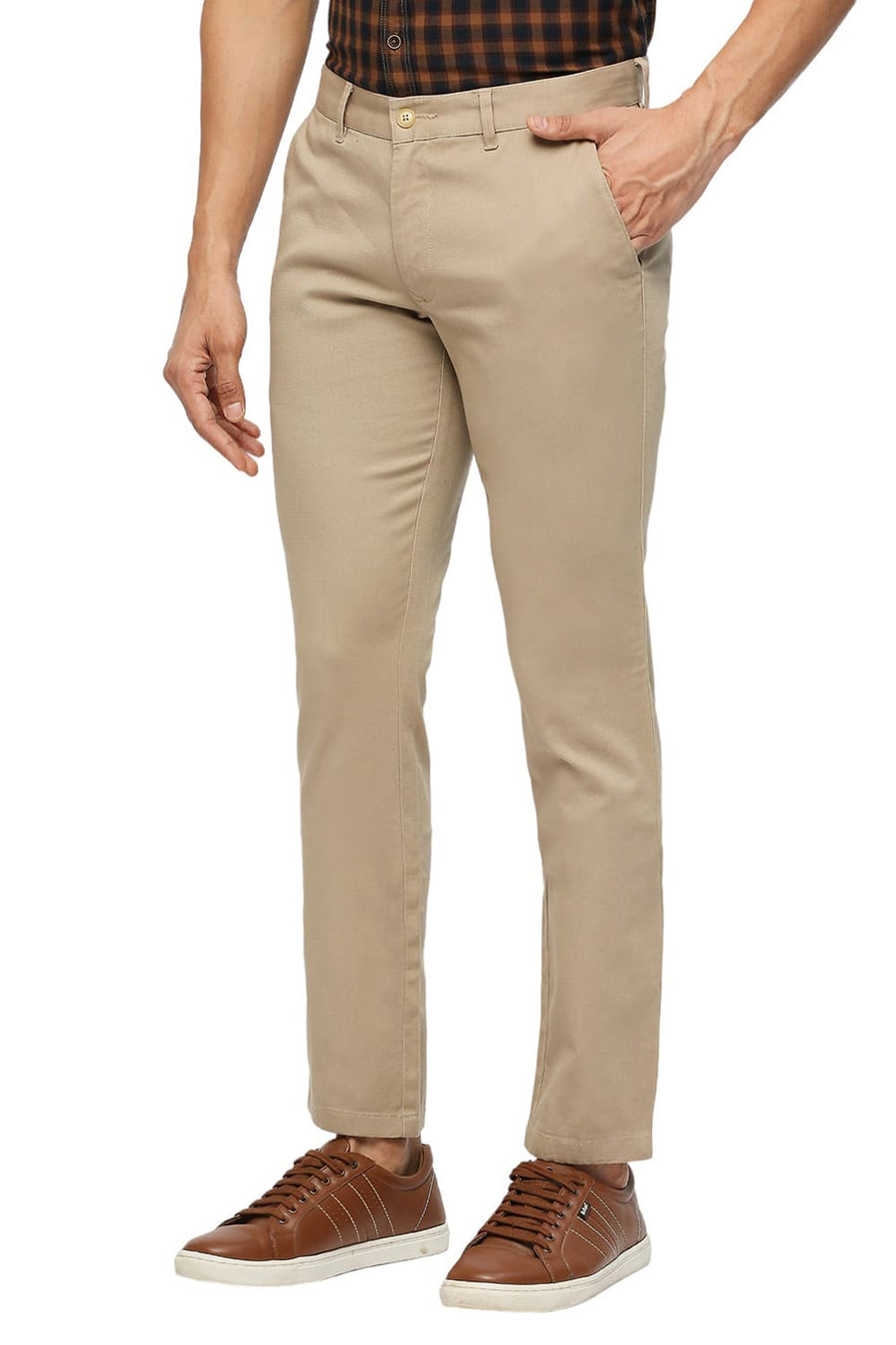 BASICS TAPERED FIT INCENSE KHAKI COTTON STRETCH DOBBY TROUSERS