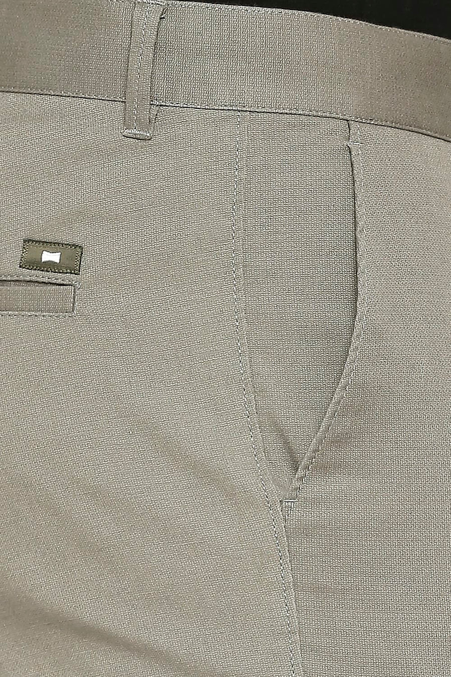 BASICS TAPERED FIT VETIVER GREY COTTON STRETCH DOBBY TROUSERS