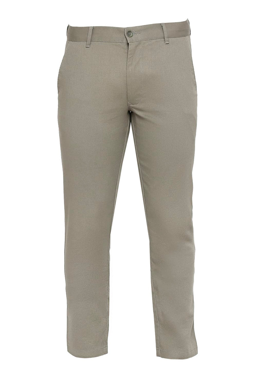 BASICS TAPERED FIT VETIVER GREY COTTON STRETCH DOBBY TROUSERS