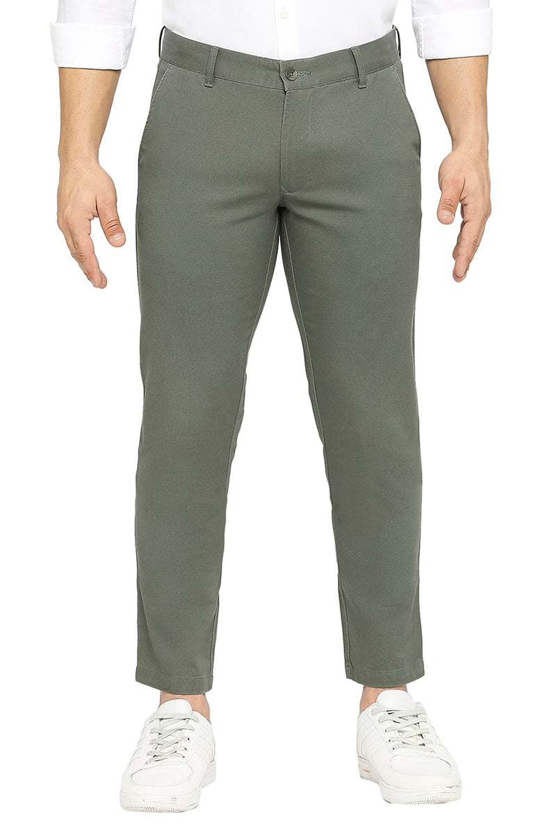 BASICS TAPERED FIT COTTON STRETCH DOBBY TROUSERS