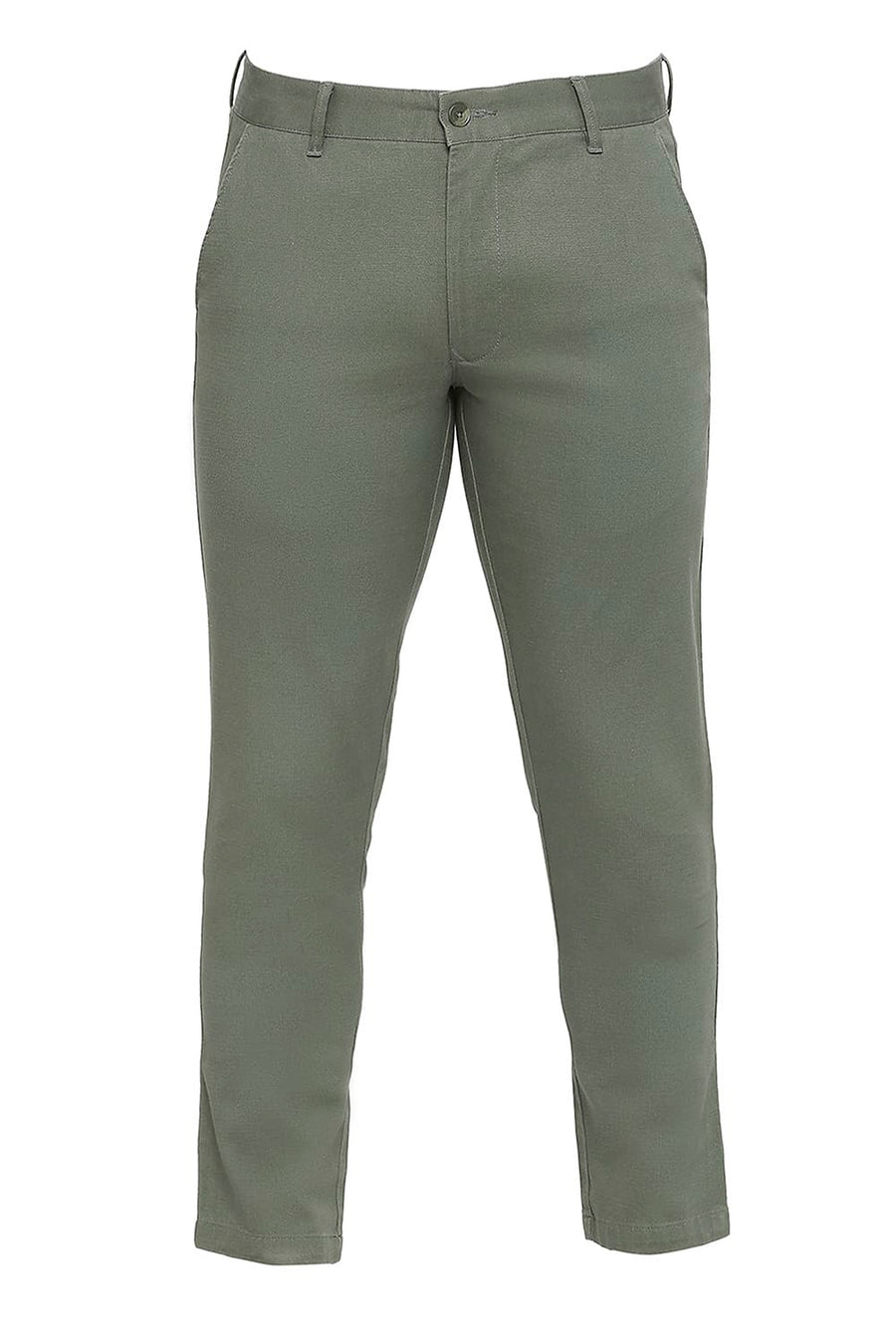 BASICS TAPERED FIT THYME GREEN COTTON STRETCH DOBBY TROUSERS