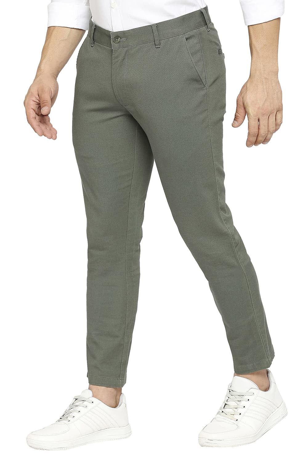 BASICS TAPERED FIT COTTON STRETCH DOBBY TROUSERS