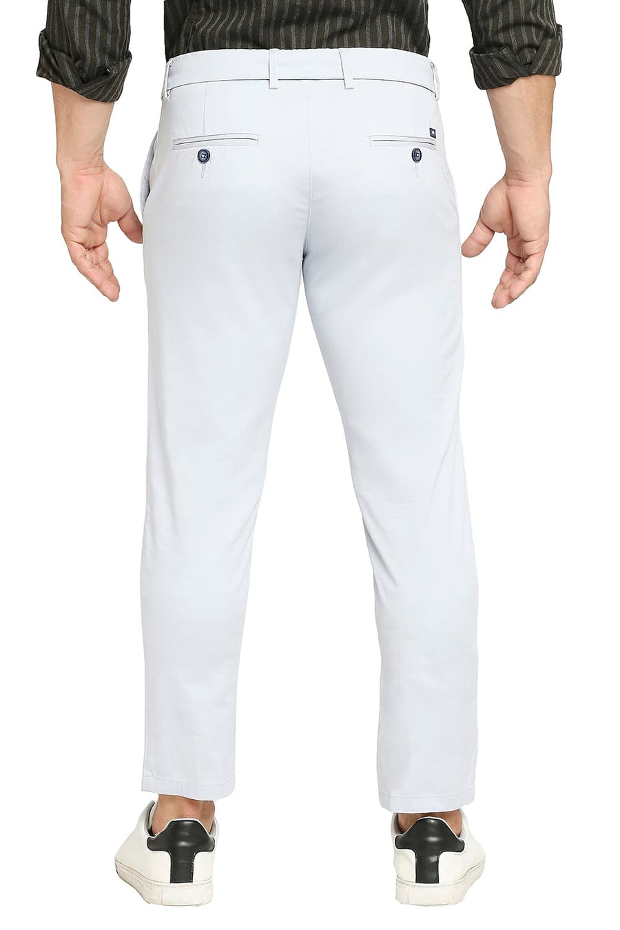 BASICS TAPERED FIT BLUE DAWN COTTON STRETCH DOBBY TROUSERS