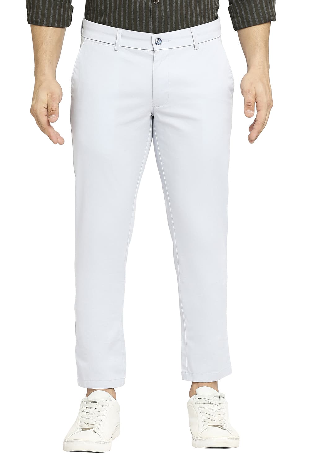 BASICS TAPERED FIT COTTON STRETCH DOBBY TROUSERS