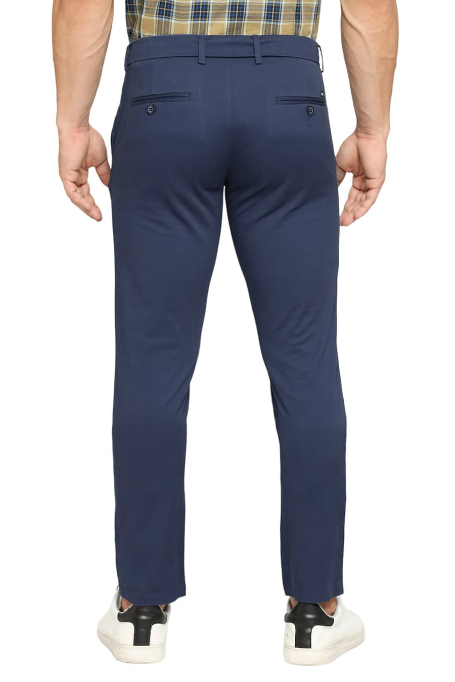 BASICS TAPERED FIT ENSIGN BLUE COTTON STRETCH DOBBY TROUSERS