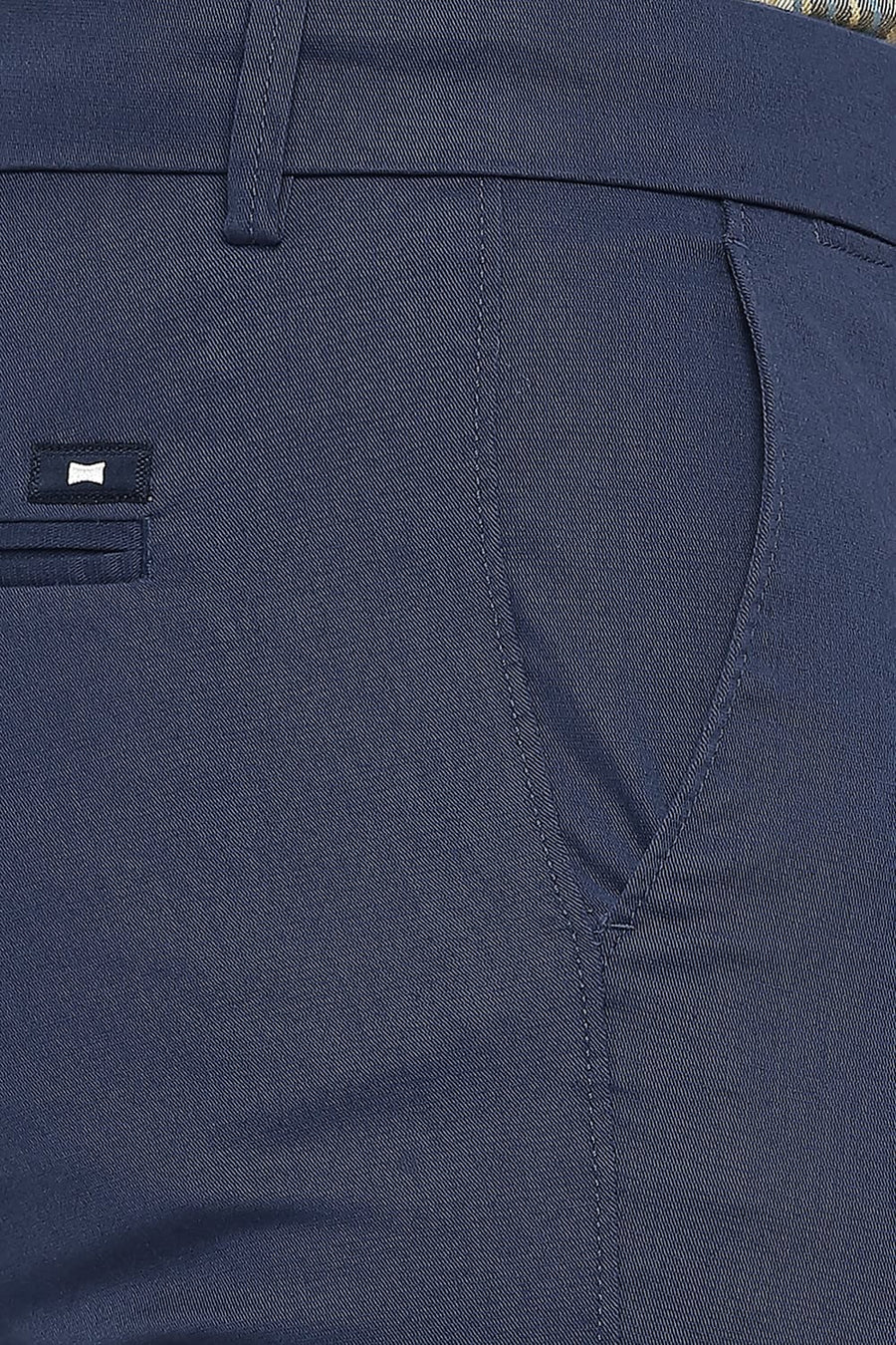 BASICS TAPERED FIT ENSIGN BLUE COTTON STRETCH DOBBY TROUSERS