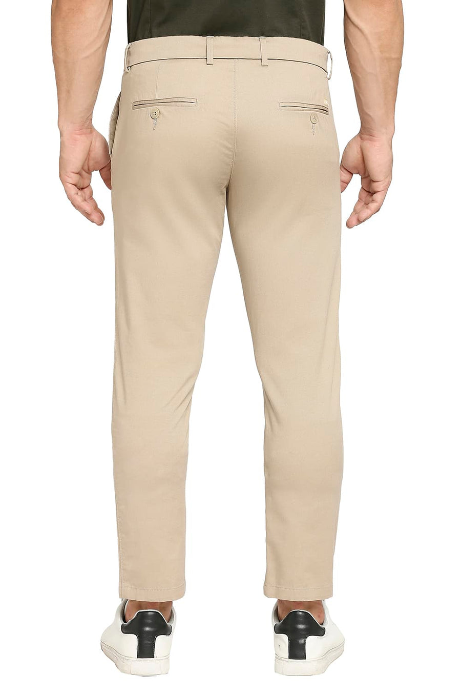 BASICS TAPERED FIT TAUPE KHAKI COTTON STRETCH DOBBY TROUSERS