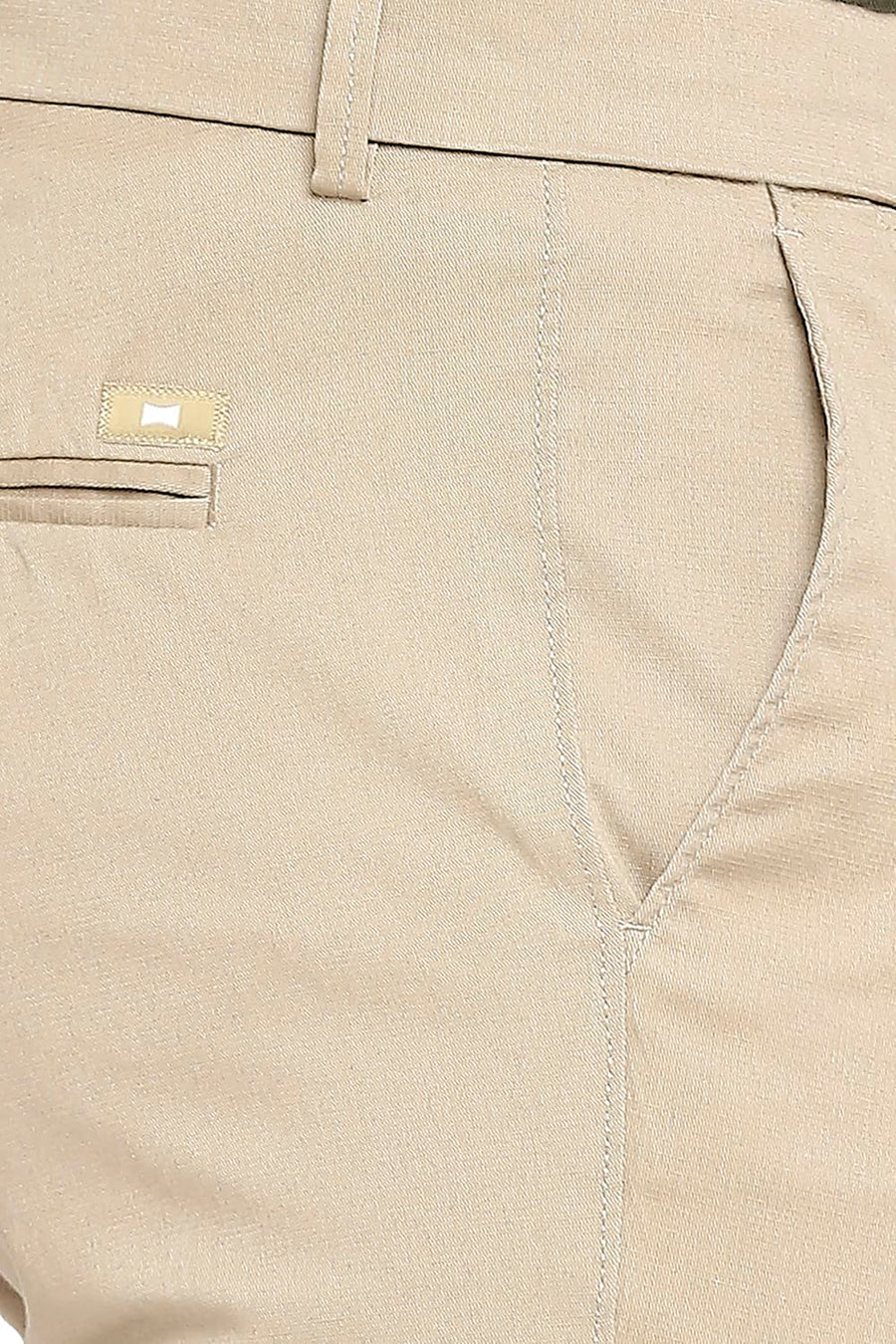 BASICS TAPERED FIT TAUPE KHAKI COTTON STRETCH DOBBY TROUSERS