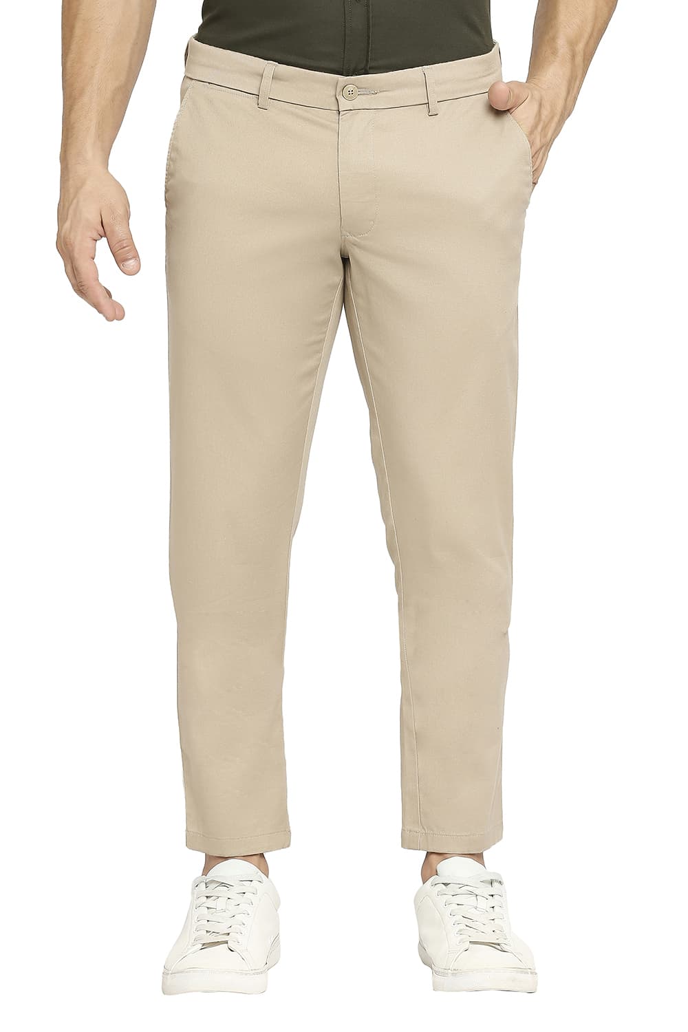 BASICS TAPERED FIT COTTON STRETCH DOBBY TROUSERS