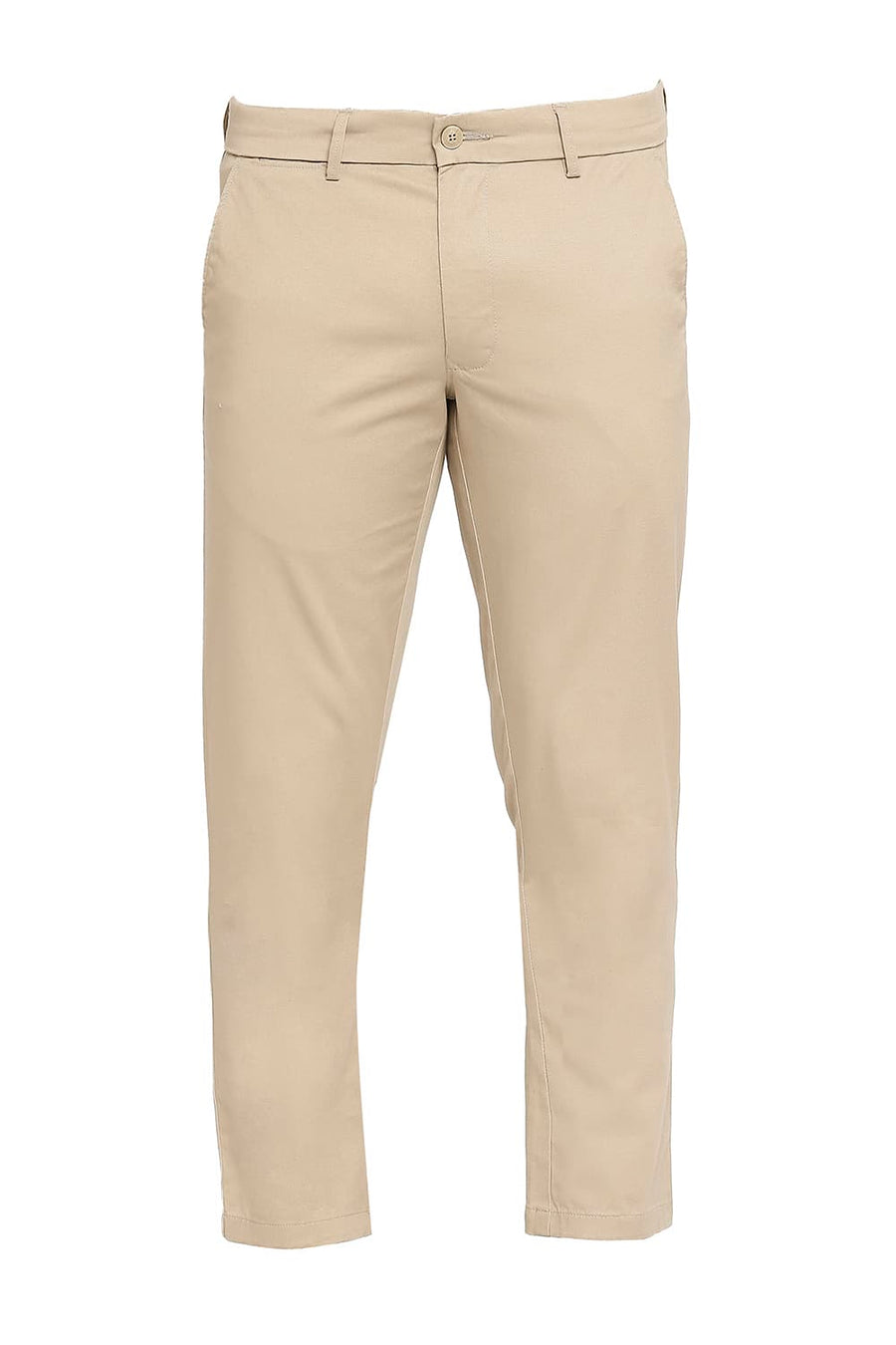 BASICS TAPERED FIT TAUPE KHAKI COTTON STRETCH DOBBY TROUSERS