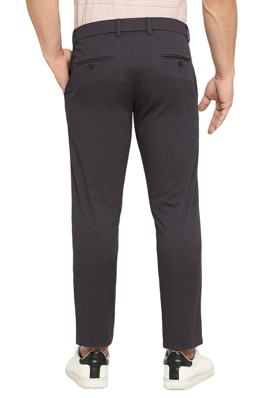 BASICS TAPERED FIT ESPRESSO GREY COTTON STRETCH DOBBY TROUSERS