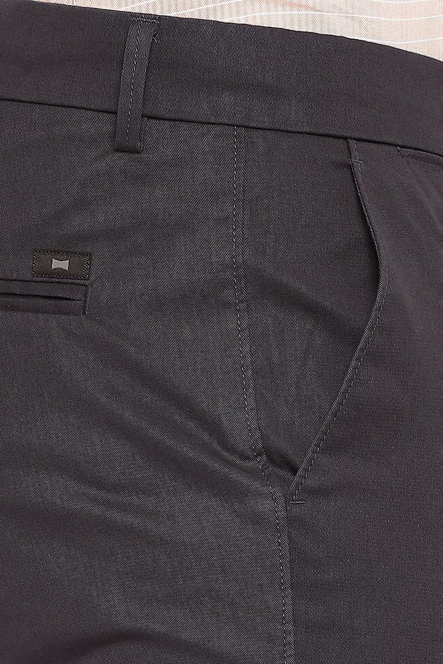 BASICS TAPERED FIT ESPRESSO GREY COTTON STRETCH DOBBY TROUSERS
