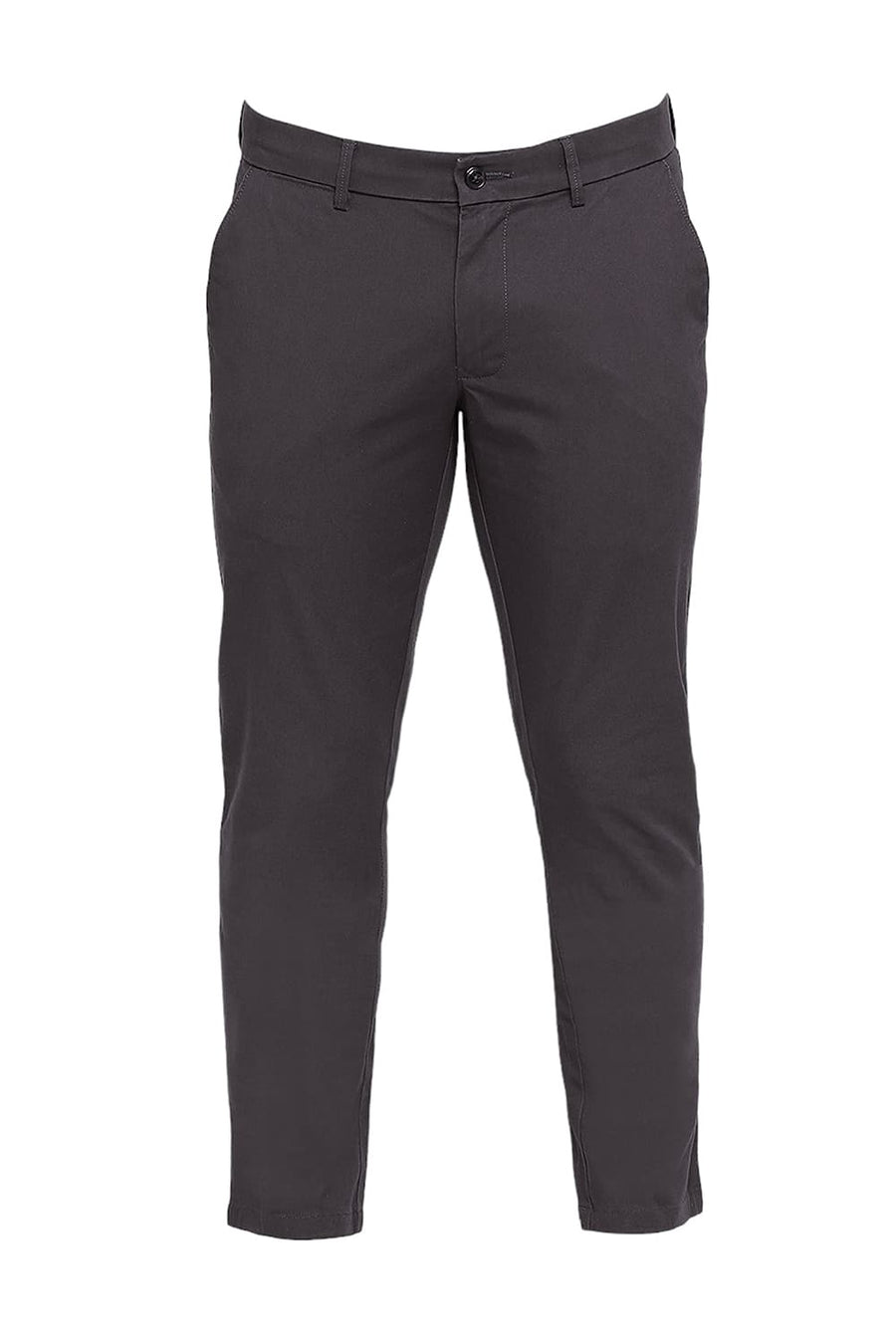 BASICS TAPERED FIT ESPRESSO GREY COTTON STRETCH DOBBY TROUSERS
