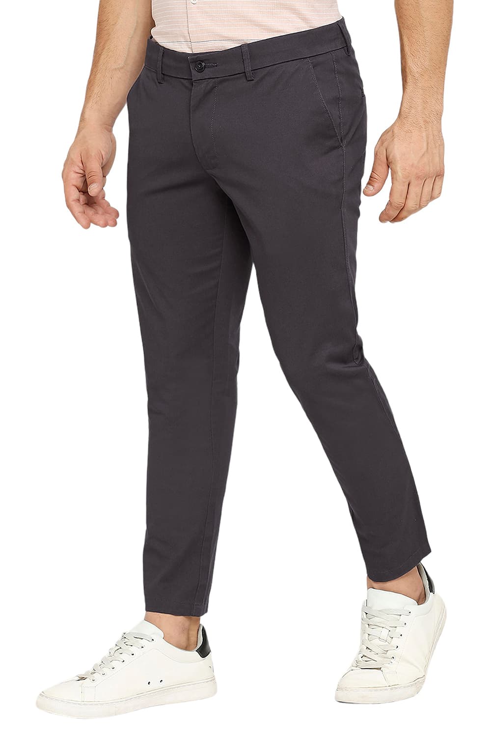 BASICS TAPERED FIT COTTON STRETCH DOBBY TROUSERS