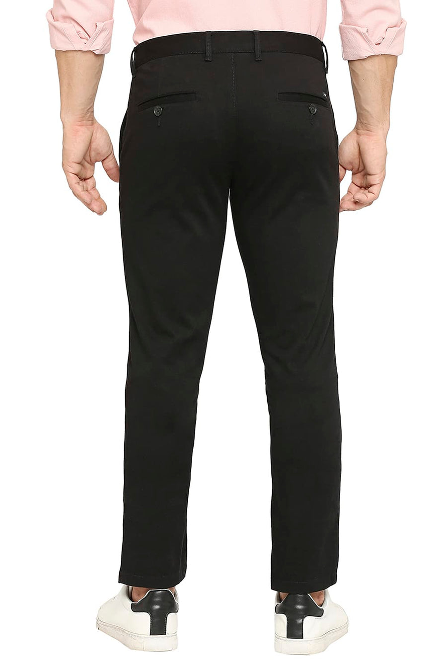 BASICS TAPERED FIT AFTER DARK BLACK COTTON STRETCH DOBBY TROUSERS
