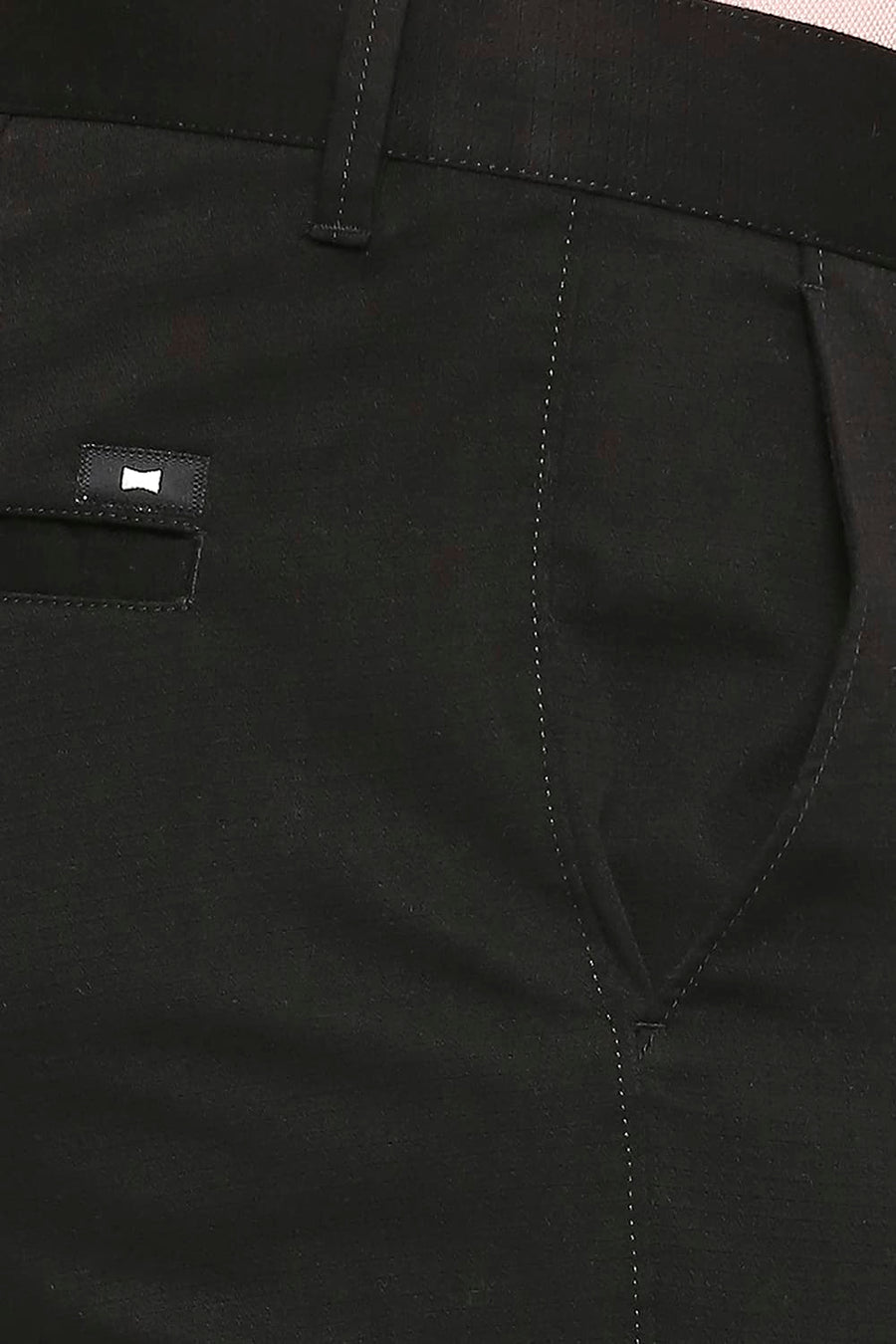 BASICS TAPERED FIT AFTER DARK BLACK COTTON STRETCH DOBBY TROUSERS