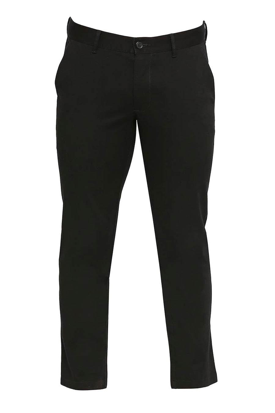BASICS TAPERED FIT AFTER DARK BLACK COTTON STRETCH DOBBY TROUSERS