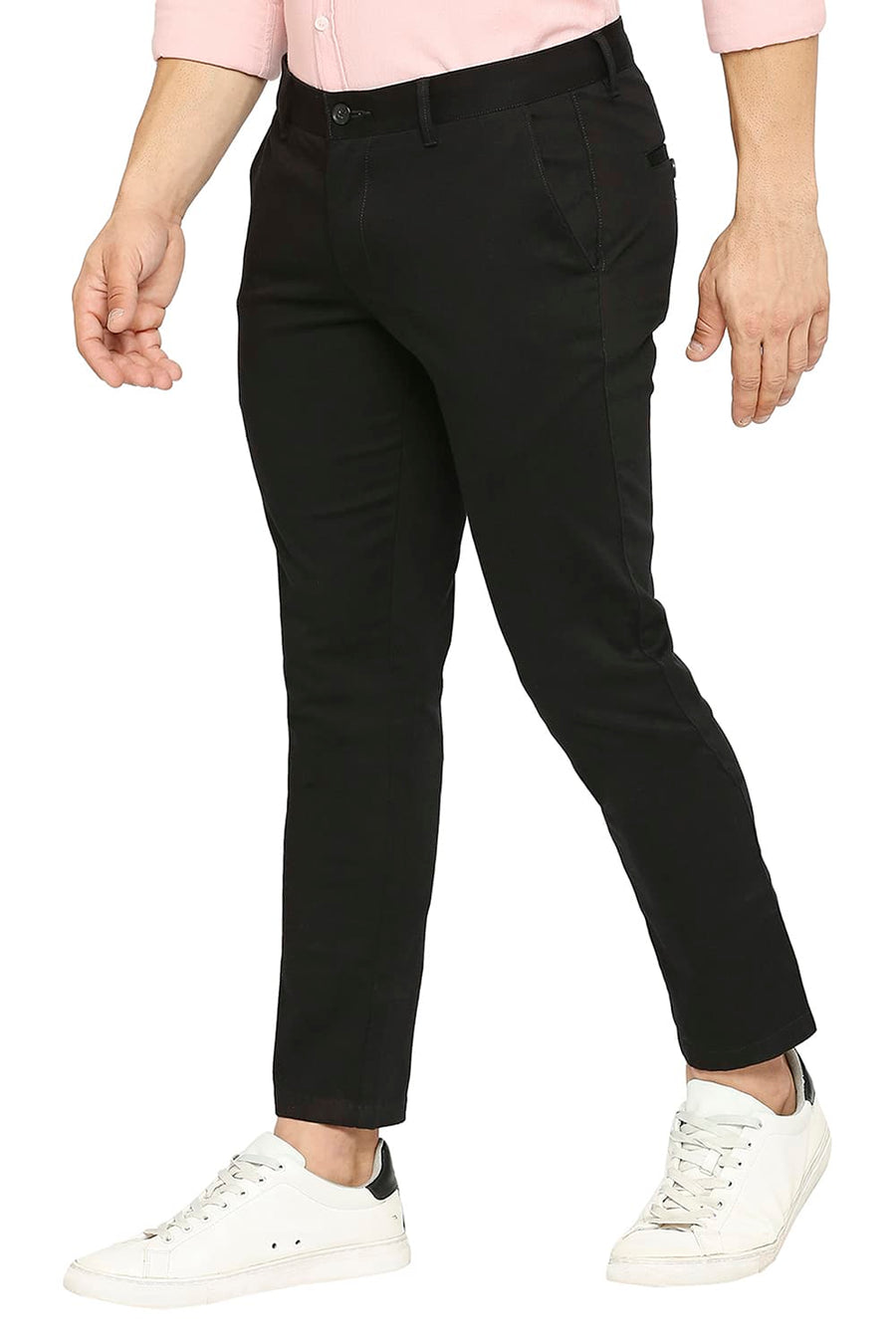 BASICS TAPERED FIT AFTER DARK BLACK COTTON STRETCH DOBBY TROUSERS